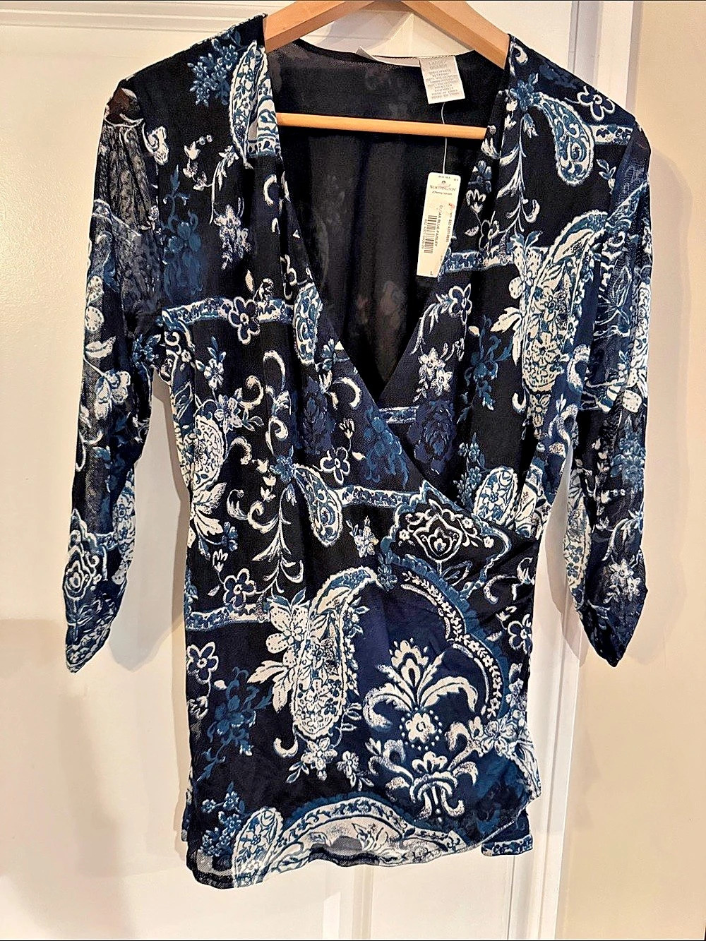 Worthington Paisley Blouse in Blue & Black Size Large NWT